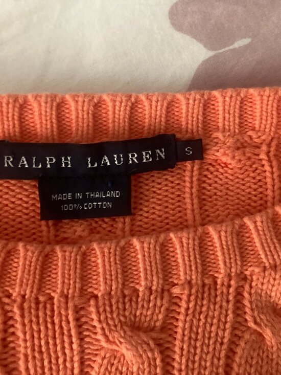 polo ralph Lauren orange cable knit sweater size small - Picture 2 of 2